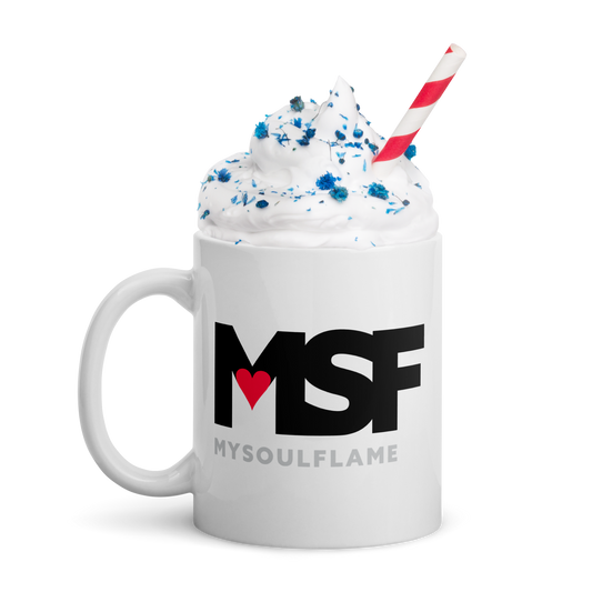 White glossy mug MSF – My Soul Flame