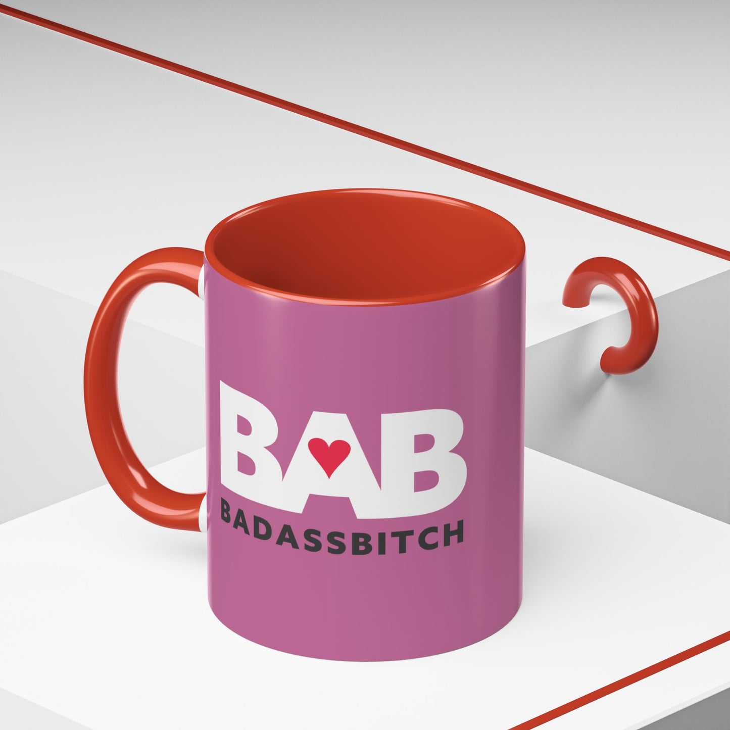 BAB – Bad Ass Bitch Accent Coffee Mug — Pink Heart Design (11/15 oz)
