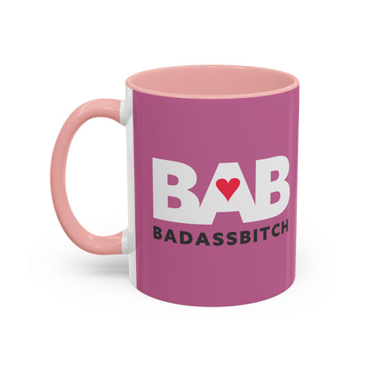 BAB – Bad Ass Bitch Accent Coffee Mug — Pink Heart Design (11/15 oz)