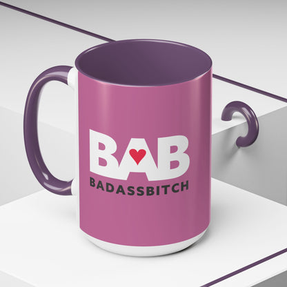 BAB – Bad Ass Bitch Accent Coffee Mug — Pink Heart Design (11/15 oz)