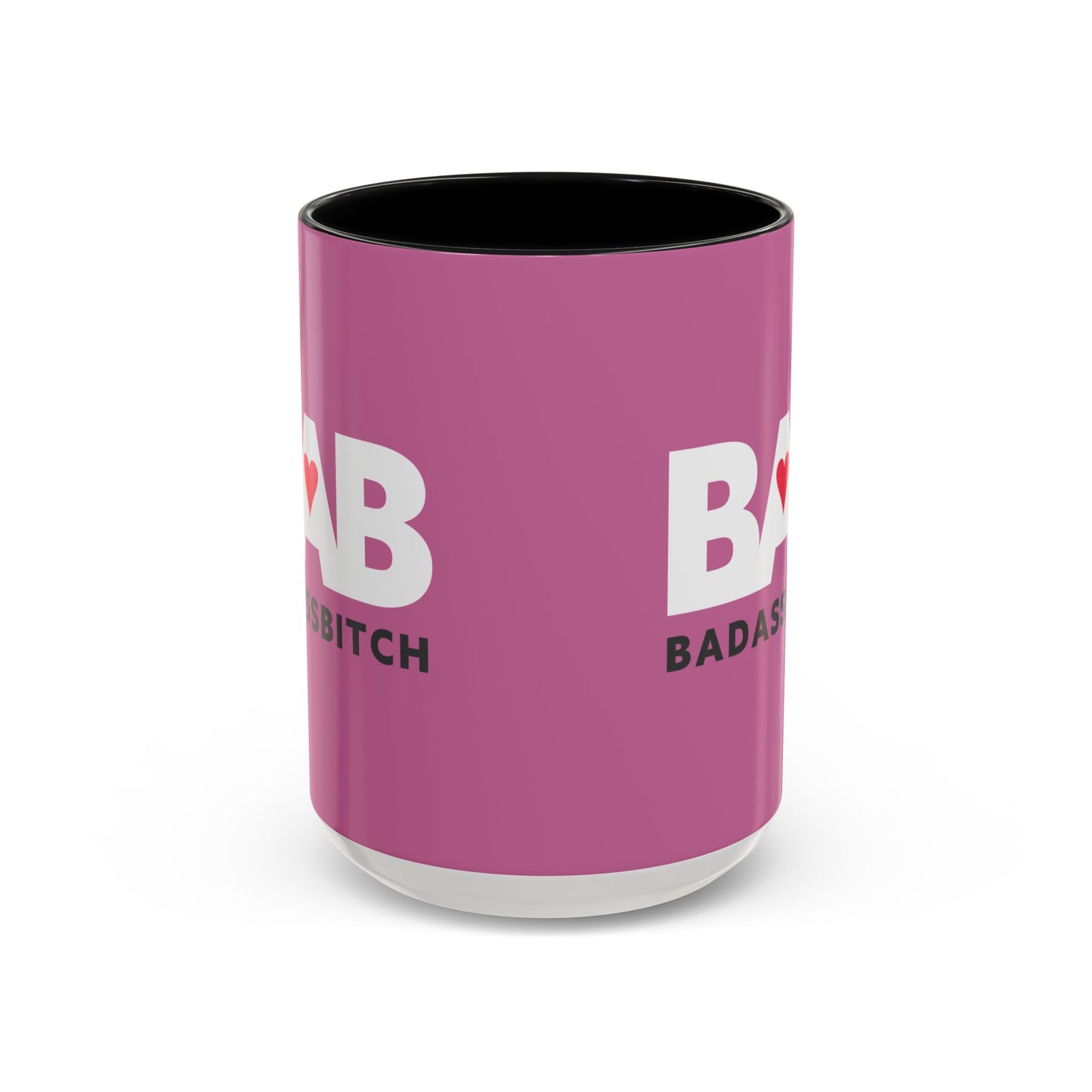BAB – Bad Ass Bitch Accent Coffee Mug — Pink Heart Design (11/15 oz)