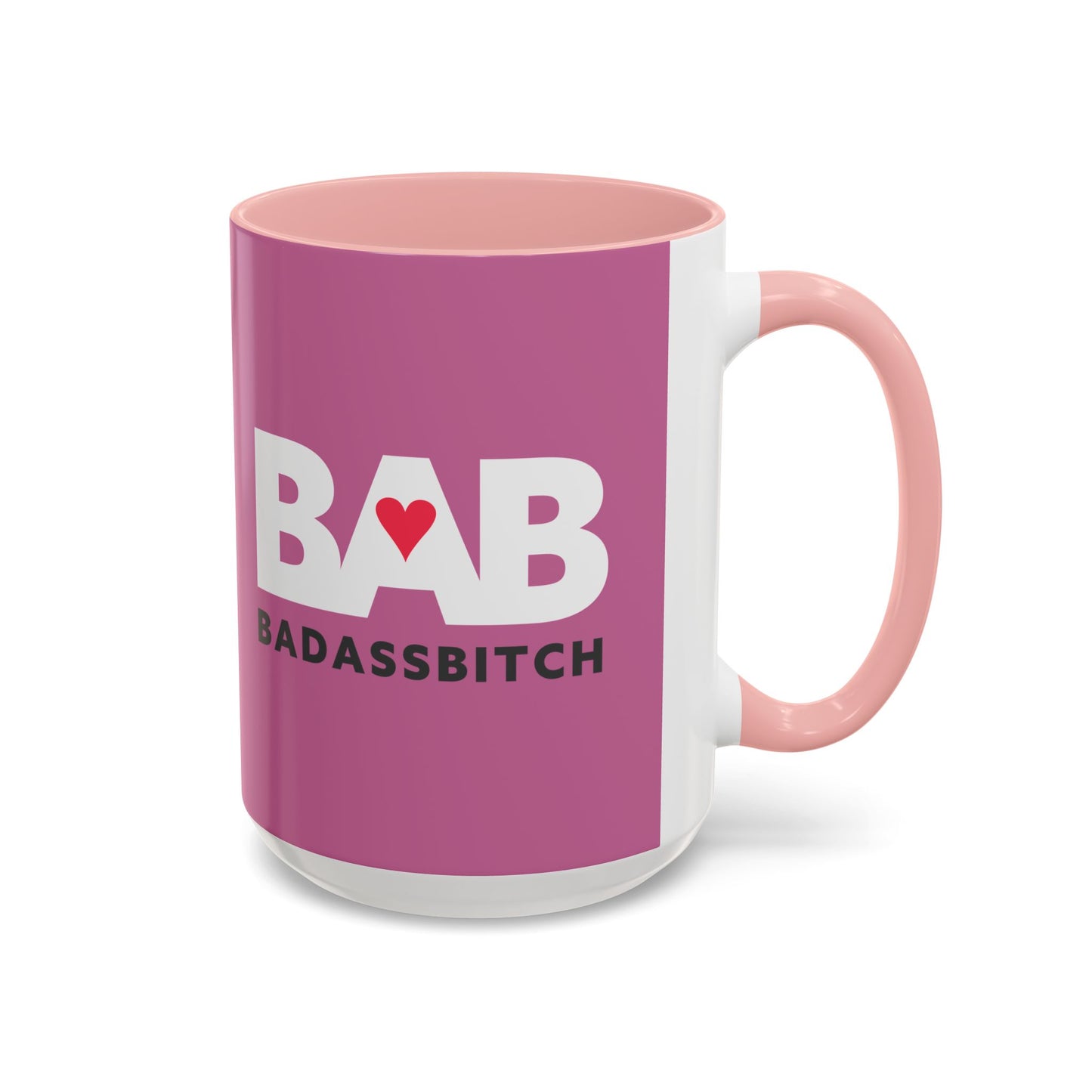 BAB – Bad Ass Bitch Accent Coffee Mug — Pink Heart Design (11/15 oz)