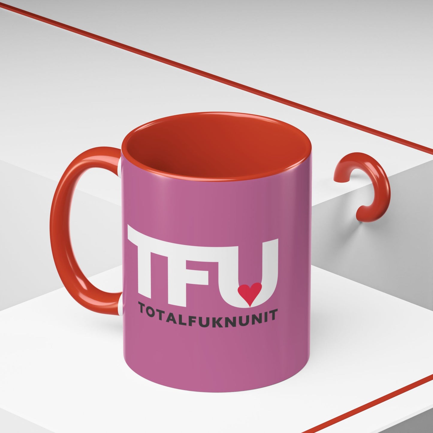 TFU – Total Fukn Unit Accent Coffee Mug — Pink Heart Design (11/15 oz)