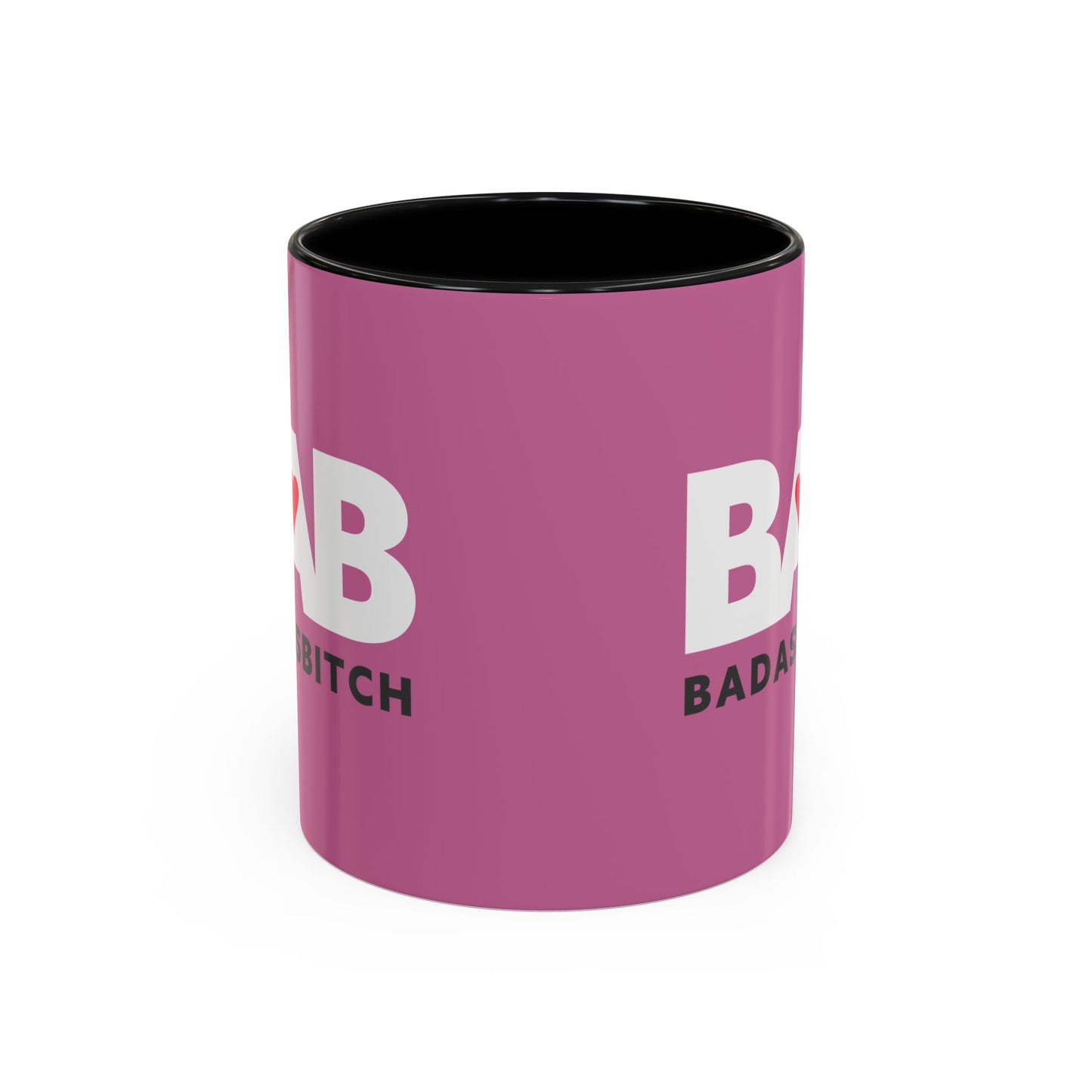 BAB – Bad Ass Bitch Accent Coffee Mug — Pink Heart Design (11/15 oz)