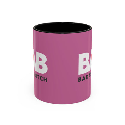 BAB – Bad Ass Bitch Accent Coffee Mug — Pink Heart Design (11/15 oz)