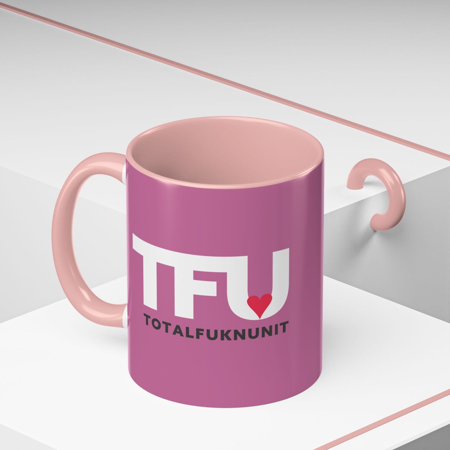 TFU – Total Fukn Unit Accent Coffee Mug — Pink Heart Design (11/15 oz)