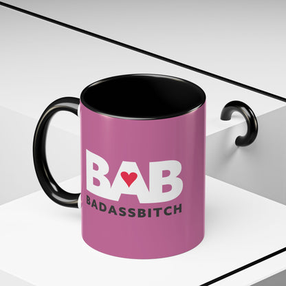 BAB – Bad Ass Bitch Accent Coffee Mug — Pink Heart Design (11/15 oz)