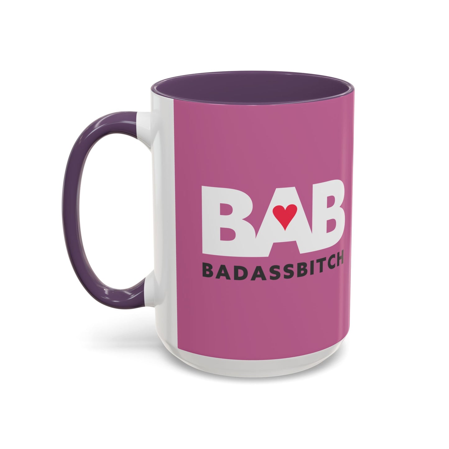 BAB – Bad Ass Bitch Accent Coffee Mug — Pink Heart Design (11/15 oz)