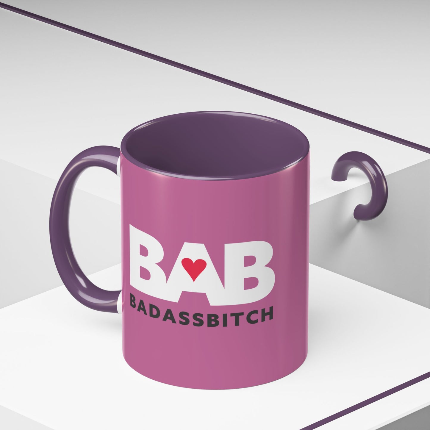 BAB – Bad Ass Bitch Accent Coffee Mug — Pink Heart Design (11/15 oz)