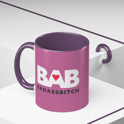 BAB – Bad Ass Bitch Accent Coffee Mug — Pink Heart Design (11/15 oz)