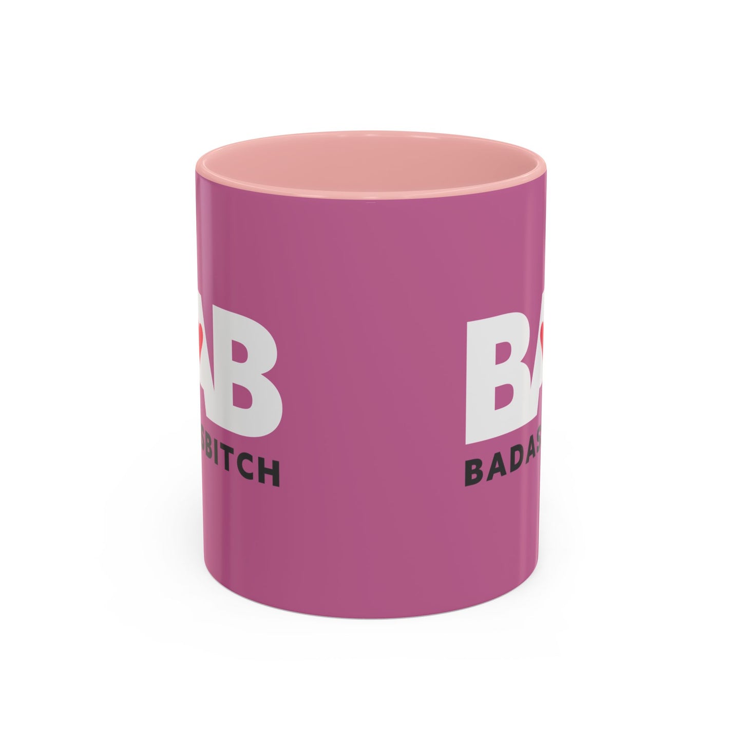 BAB – Bad Ass Bitch Accent Coffee Mug — Pink Heart Design (11/15 oz)