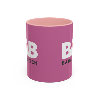 BAB – Bad Ass Bitch Accent Coffee Mug — Pink Heart Design (11/15 oz)