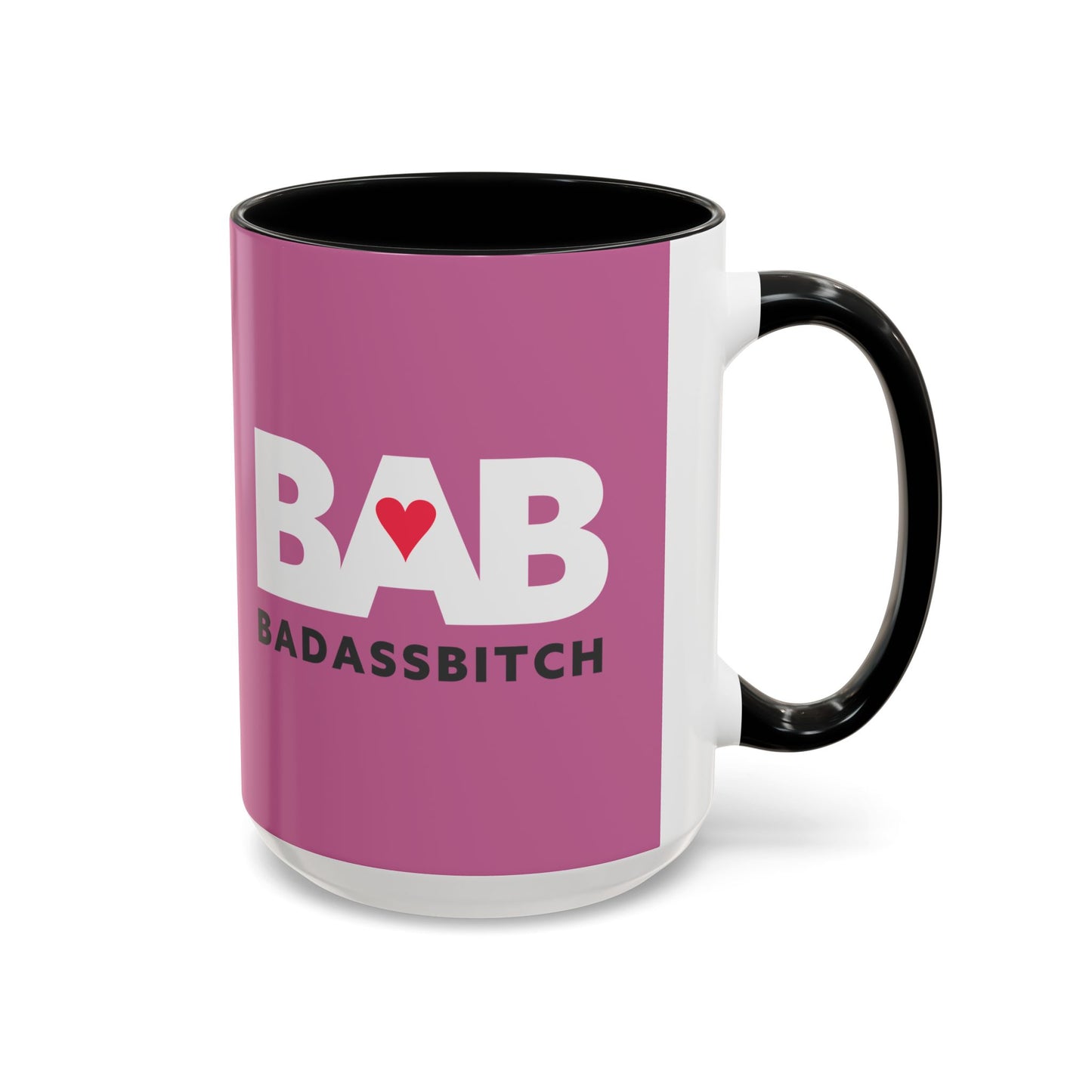 BAB – Bad Ass Bitch Accent Coffee Mug — Pink Heart Design (11/15 oz)