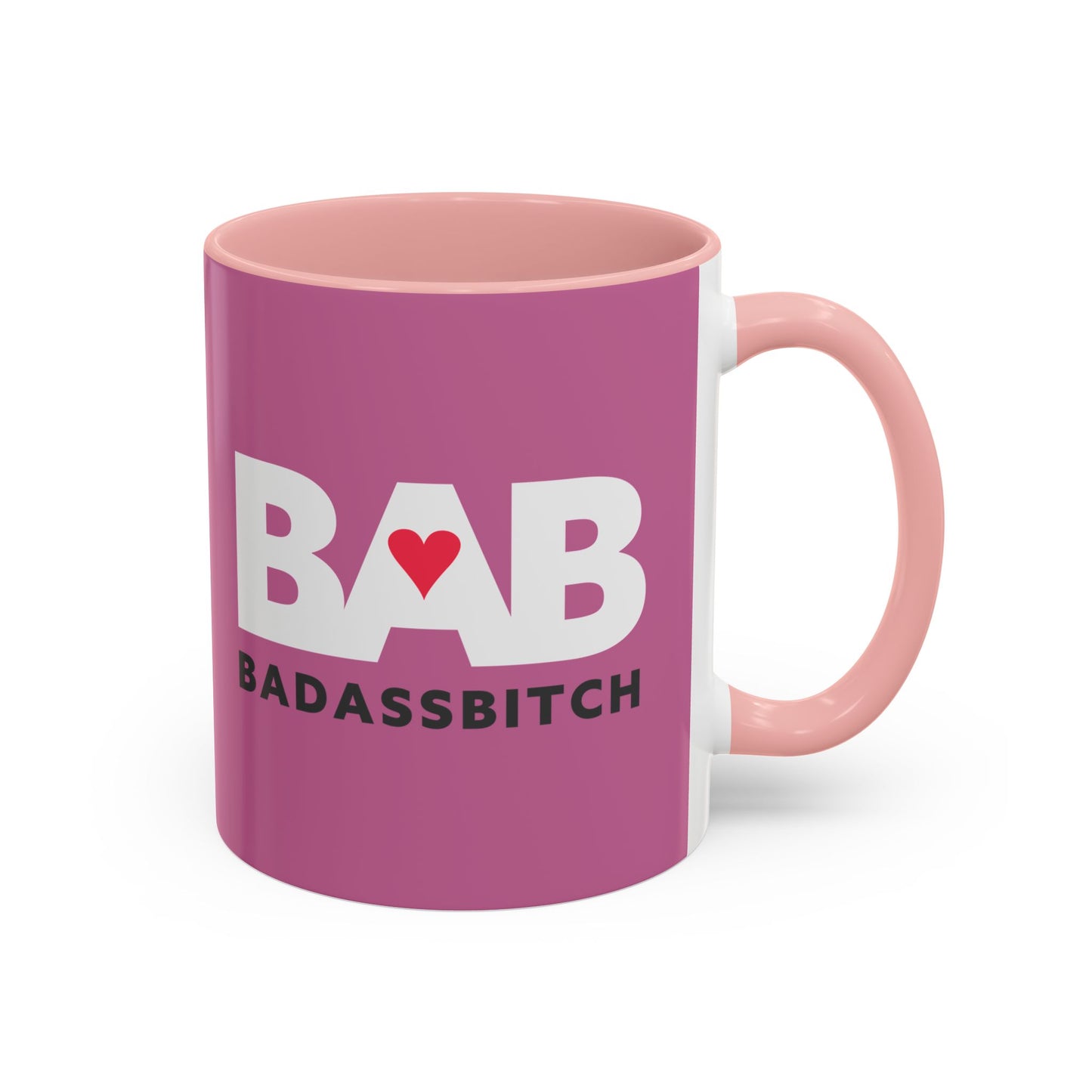 BAB – Bad Ass Bitch Accent Coffee Mug — Pink Heart Design (11/15 oz)
