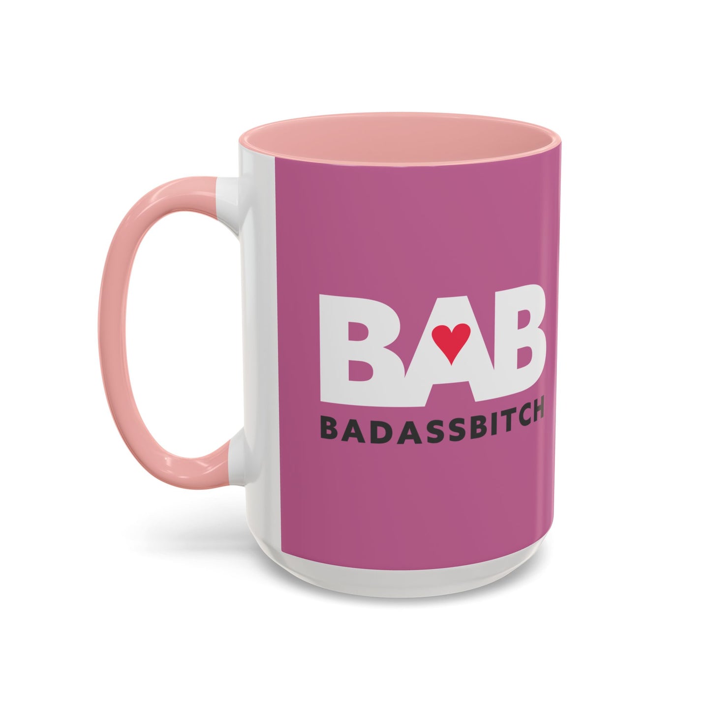 BAB – Bad Ass Bitch Accent Coffee Mug — Pink Heart Design (11/15 oz)