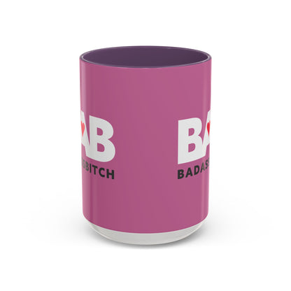 BAB – Bad Ass Bitch Accent Coffee Mug — Pink Heart Design (11/15 oz)
