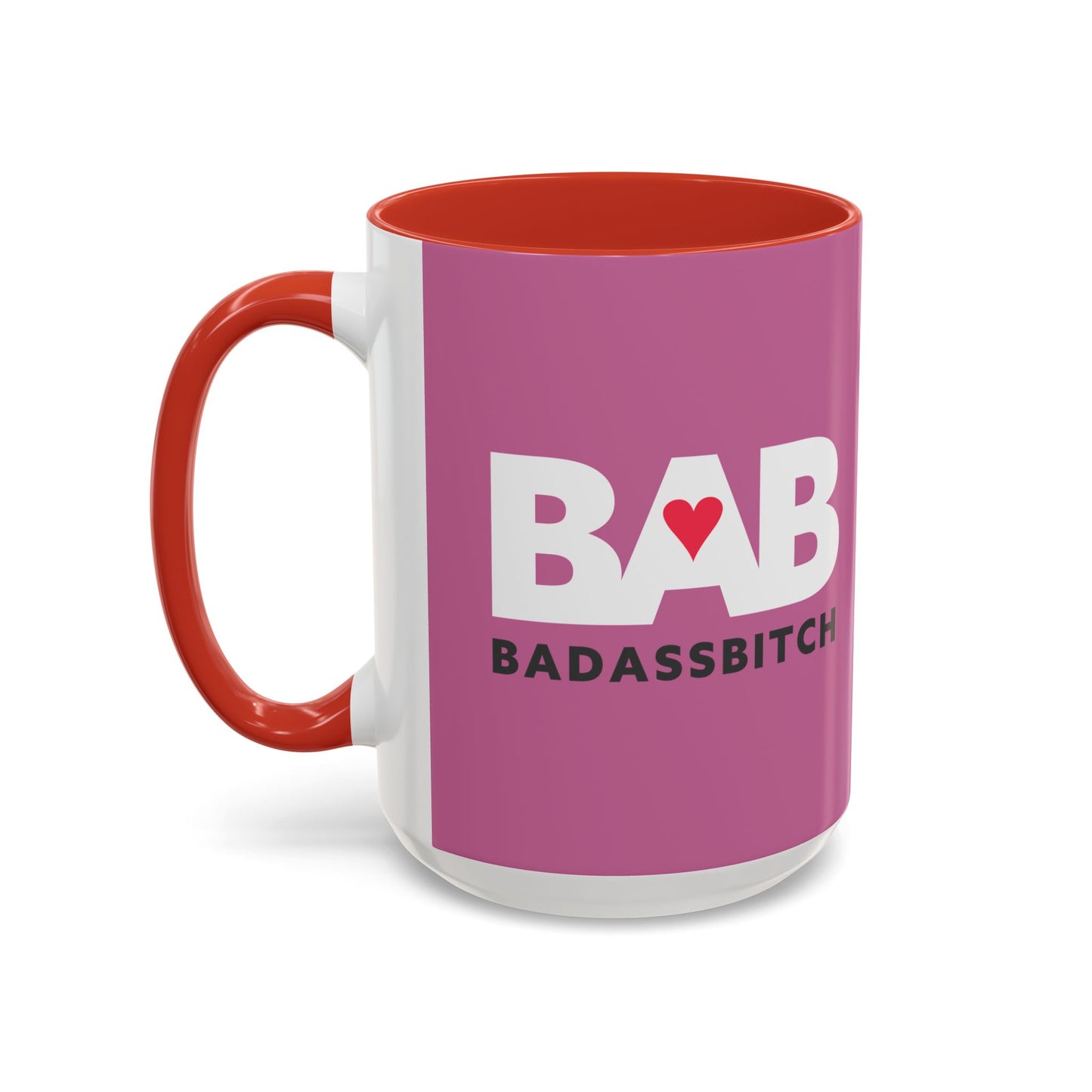 BAB – Bad Ass Bitch Accent Coffee Mug — Pink Heart Design (11/15 oz)