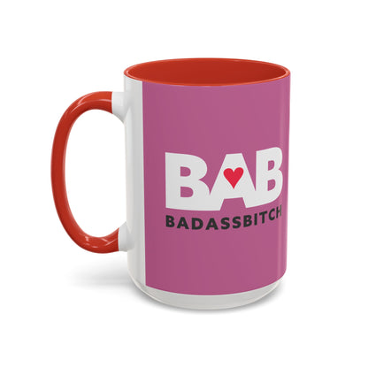 BAB – Bad Ass Bitch Accent Coffee Mug — Pink Heart Design (11/15 oz)