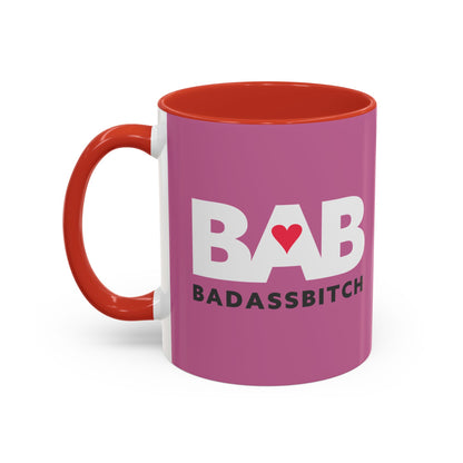 BAB – Bad Ass Bitch Accent Coffee Mug — Pink Heart Design (11/15 oz)
