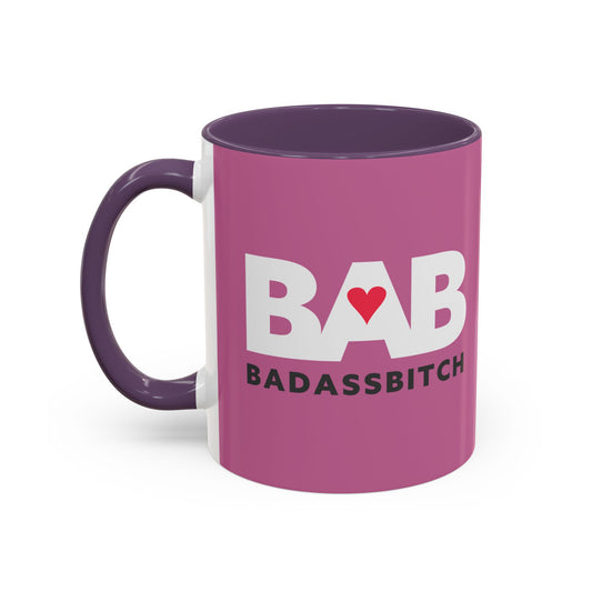 BAB – Bad Ass Bitch Accent Coffee Mug — Pink Heart Design (11/15 oz)