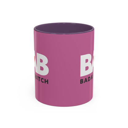 BAB – Bad Ass Bitch Accent Coffee Mug — Pink Heart Design (11/15 oz)