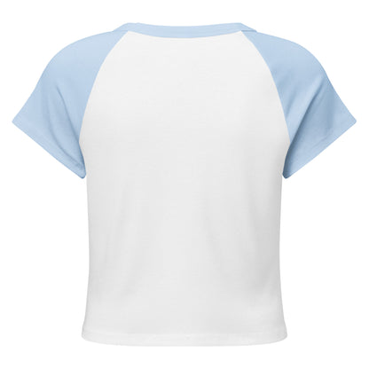 BAB Badass raglan baby tee in light blue and white with red heart graphic – back view