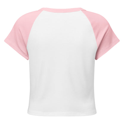 BAB Badass raglan baby tee in pink and white with red heart graphic  –  back view
