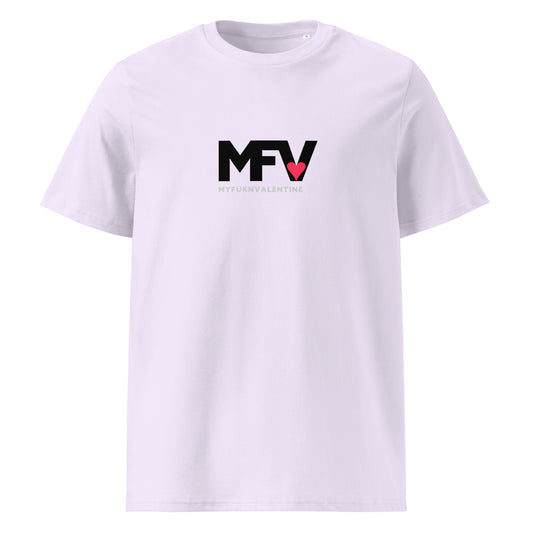 MFV My Valentine organic cotton Lavender tee with red heart graphic – front view