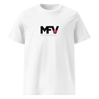 MFV My Valentine organic cotton white tee with red heart graphic – front view