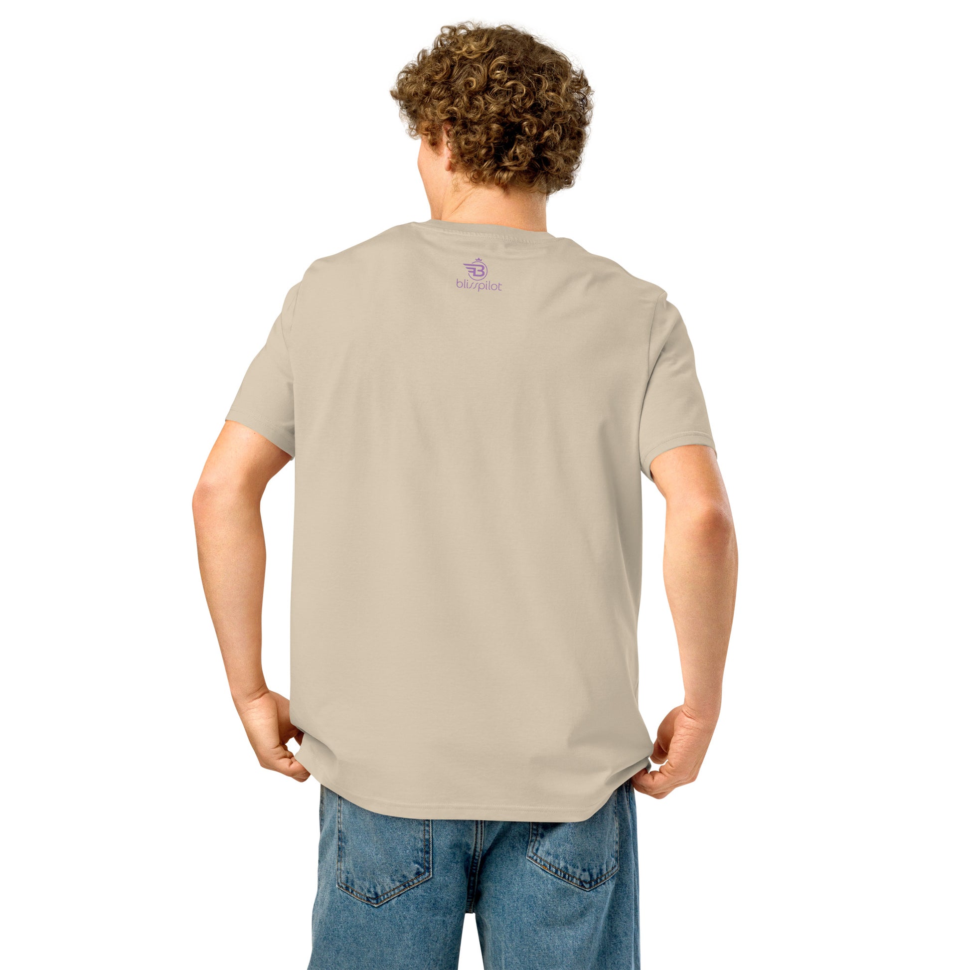 TFU Total Unit organic cotton Desert Dust tee with red heart graphic – back view on male model
