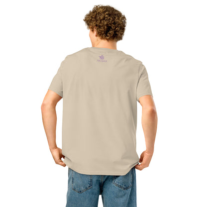 TFU Total Unit organic cotton Desert Dust tee with red heart graphic – back view on male model