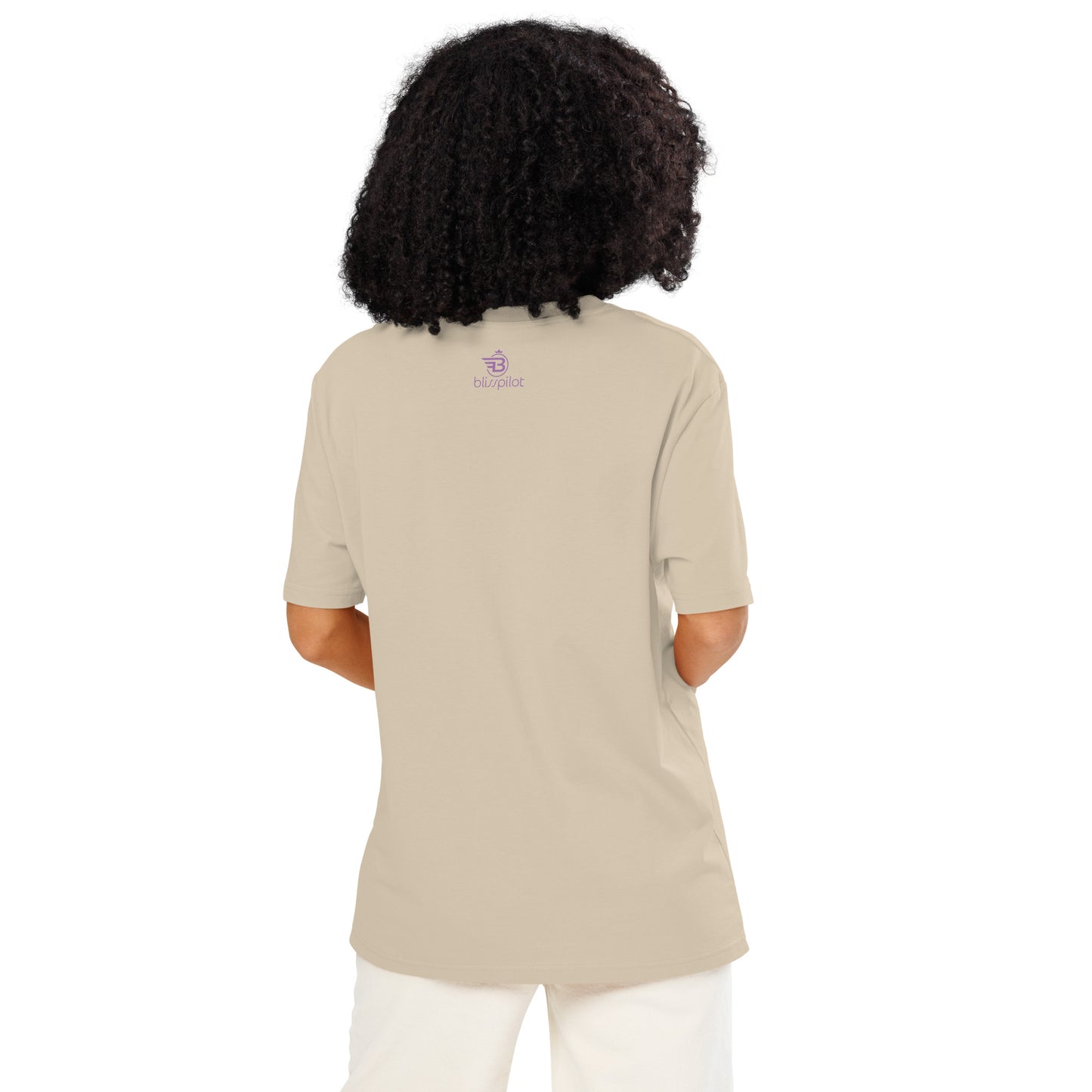TFU Total Unit organic cotton Desert Dust tee with red heart graphic – back view on female model