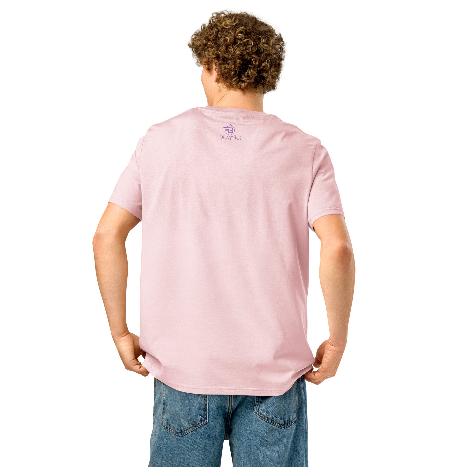 TFU Total Unit organic cotton Pink tee with red heart graphic – back view on male model