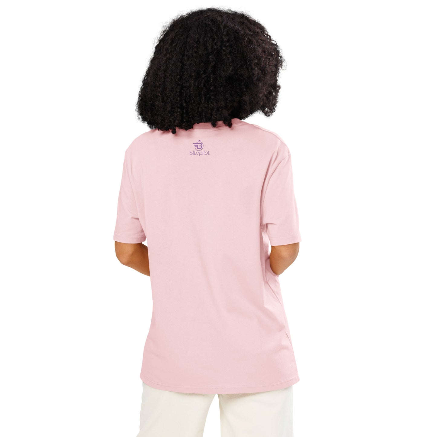 TFU Total Unit organic cotton Pink tee with red heart graphic – front view on female model
