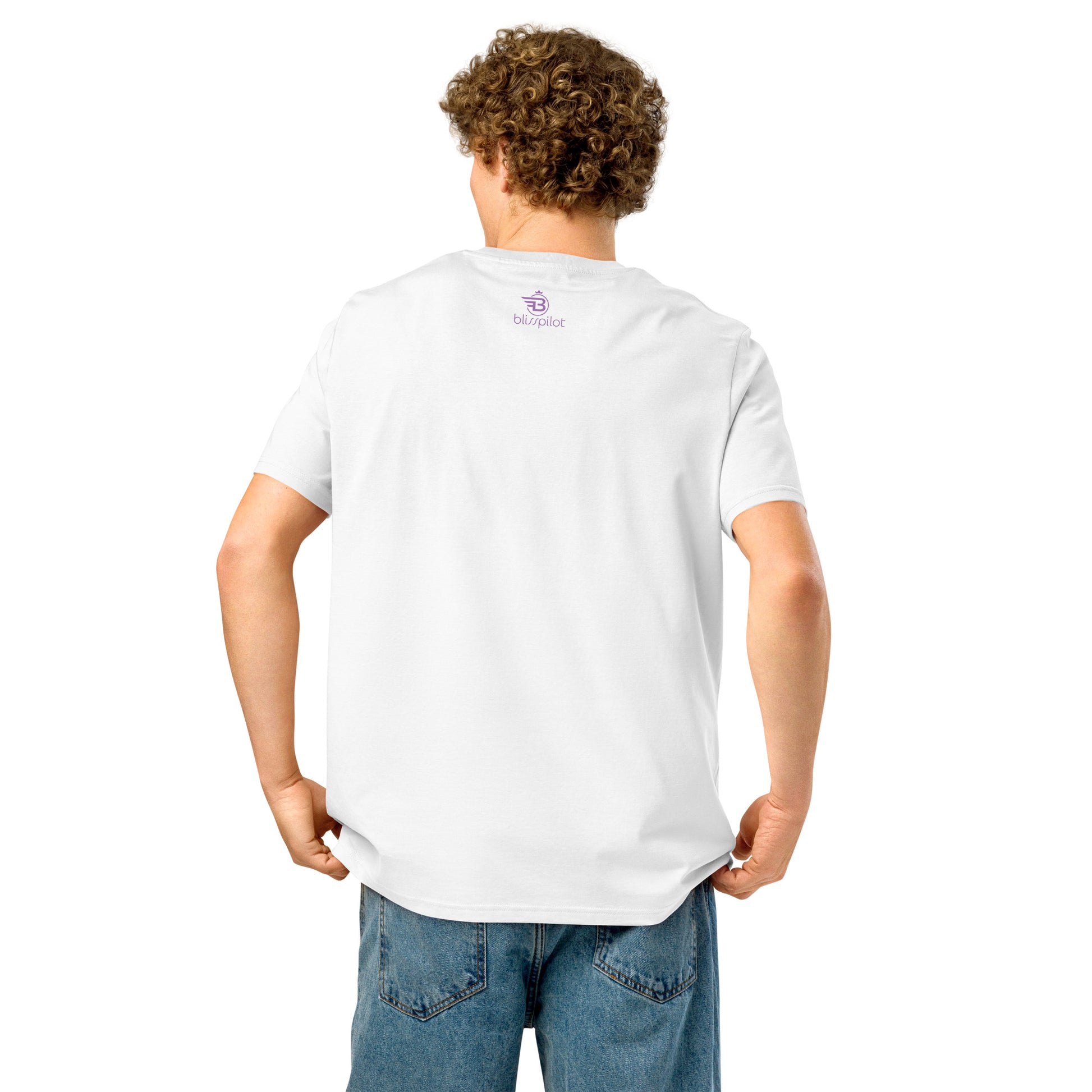 TFU Total Unit organic cotton white tee with red heart graphic – back view on male model