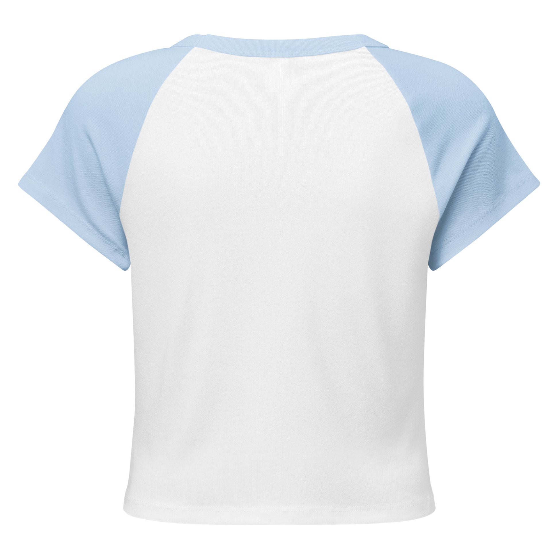 TFU Total Unit raglan baby tee in light blue and white with red heart graphic – back view